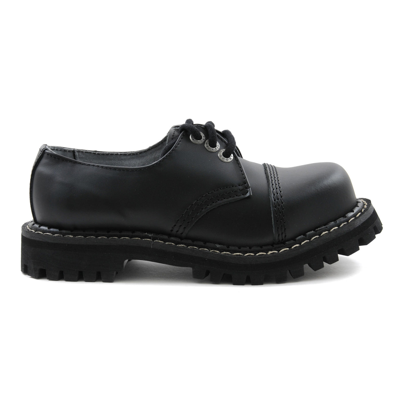 Angry Itch 3 Eyelet Shoes with Steel Toe Cap Black Leather