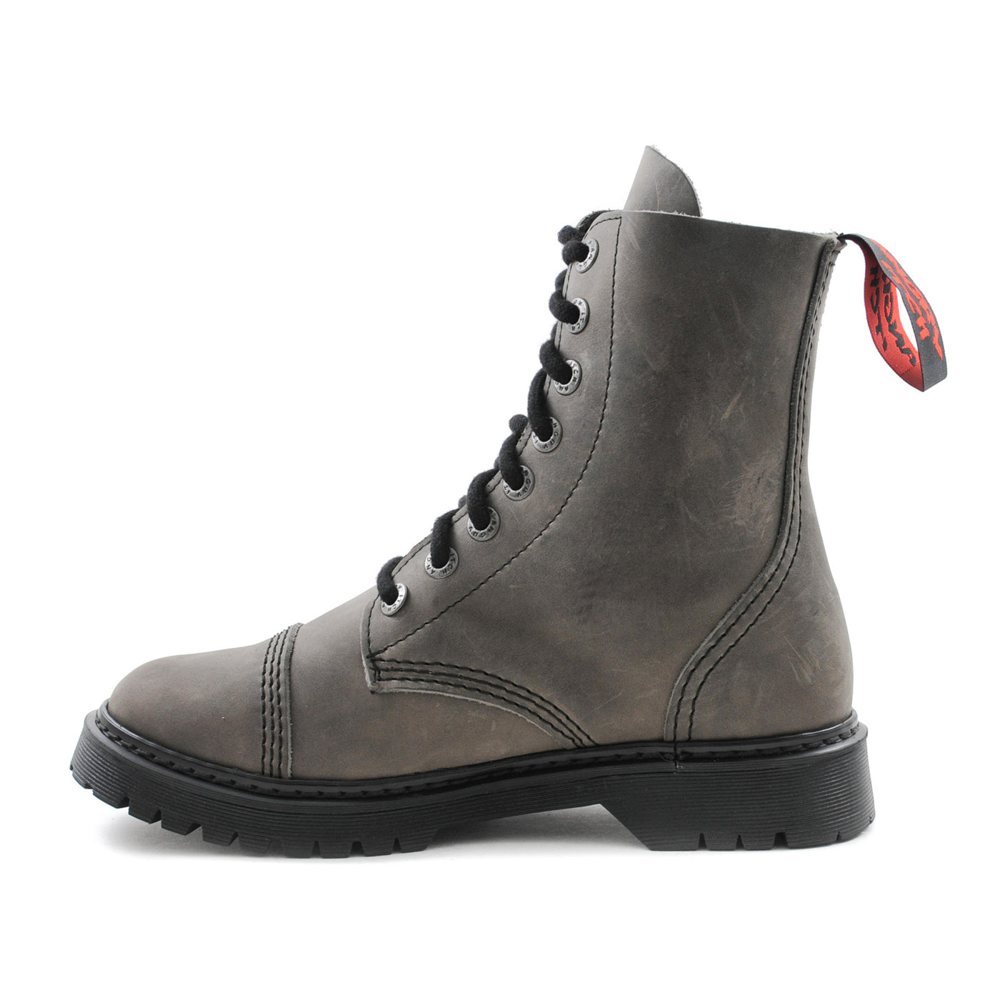 Angry Itch 8 Eyelet Combat Boots Vintage Grey Leather Air Cushion Sole