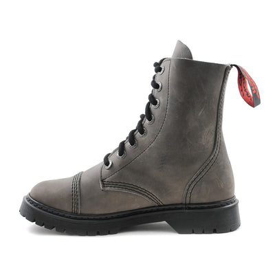 Angry Itch 8 Eyelet Combat Boots Vintage Grey Leather Air Cushion Sole