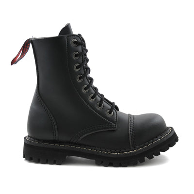 Angry Itch 8 Eyelet Boots with Steel Toe Cap Black PU Vegan Leather