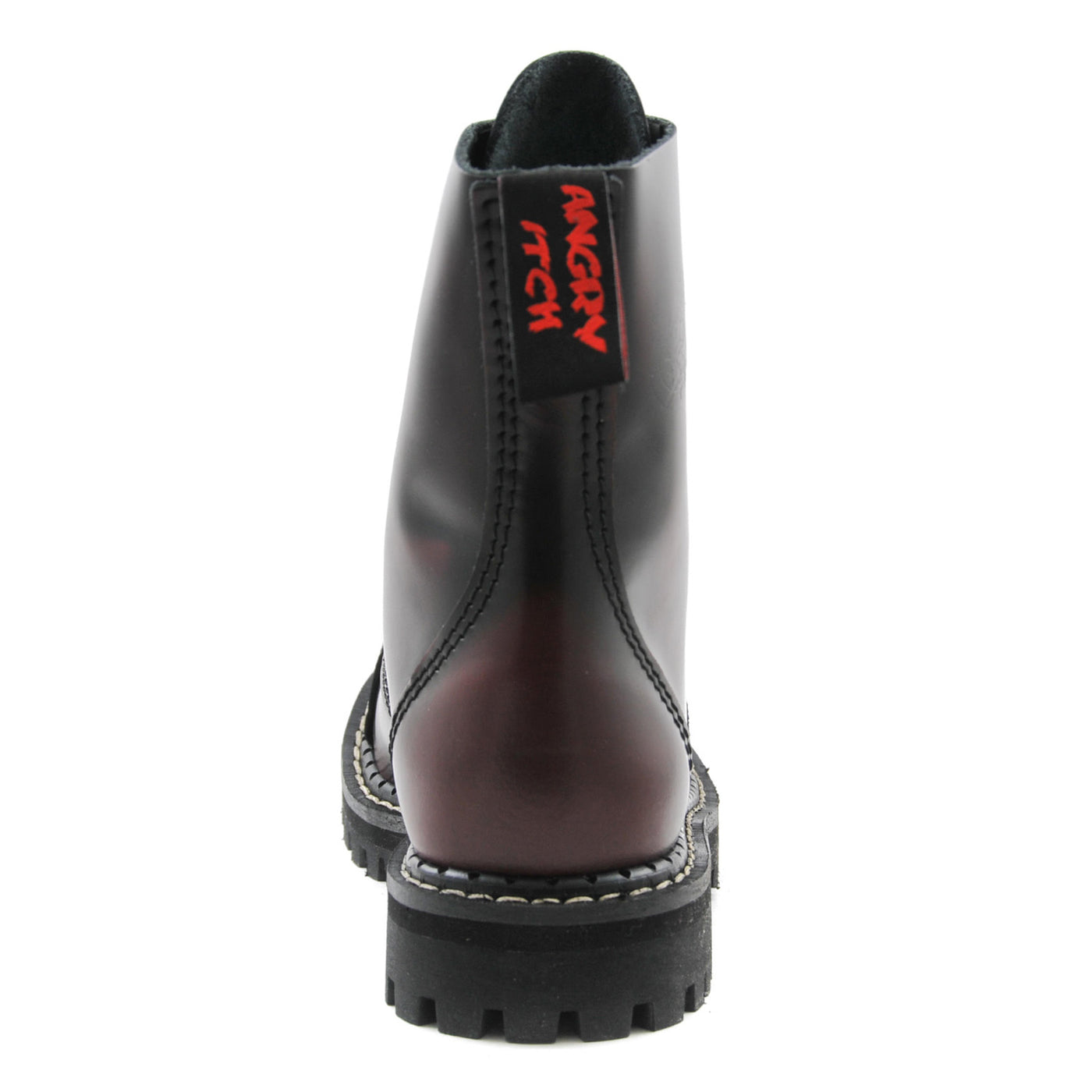 Angry Itch 8 Eyelet Boots with Steel Toe Cap Burgundy Rub Off Leather