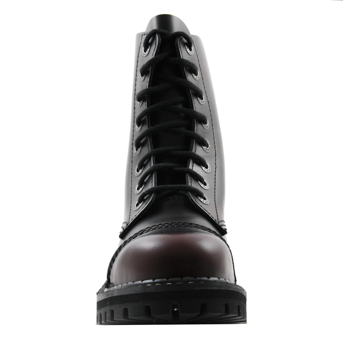 Angry Itch 8 Eyelet Boots with Steel Toe Cap Burgundy Rub Off Leather