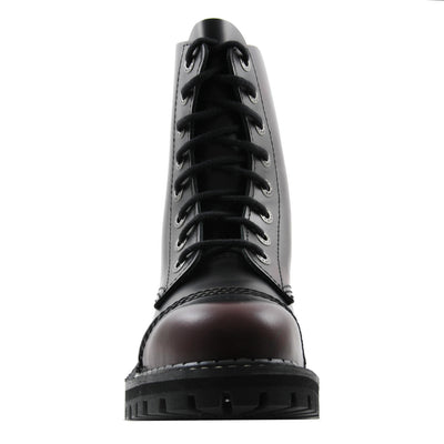 Angry Itch 8 Eyelet Boots with Steel Toe Cap Burgundy Rub Off Leather