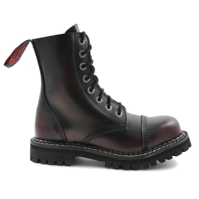 Angry Itch 8 Eyelet Boots with Steel Toe Cap Burgundy Rub Off Leather