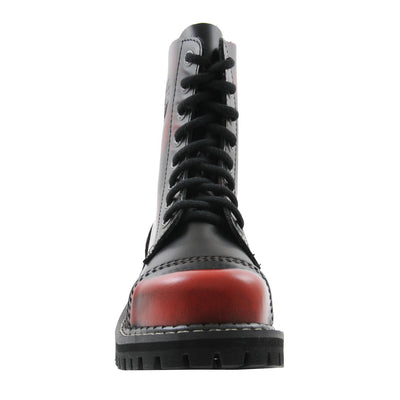 Angry Itch 8 Eyelet Boots with Steel Toe Cap Red Rub Off Leather