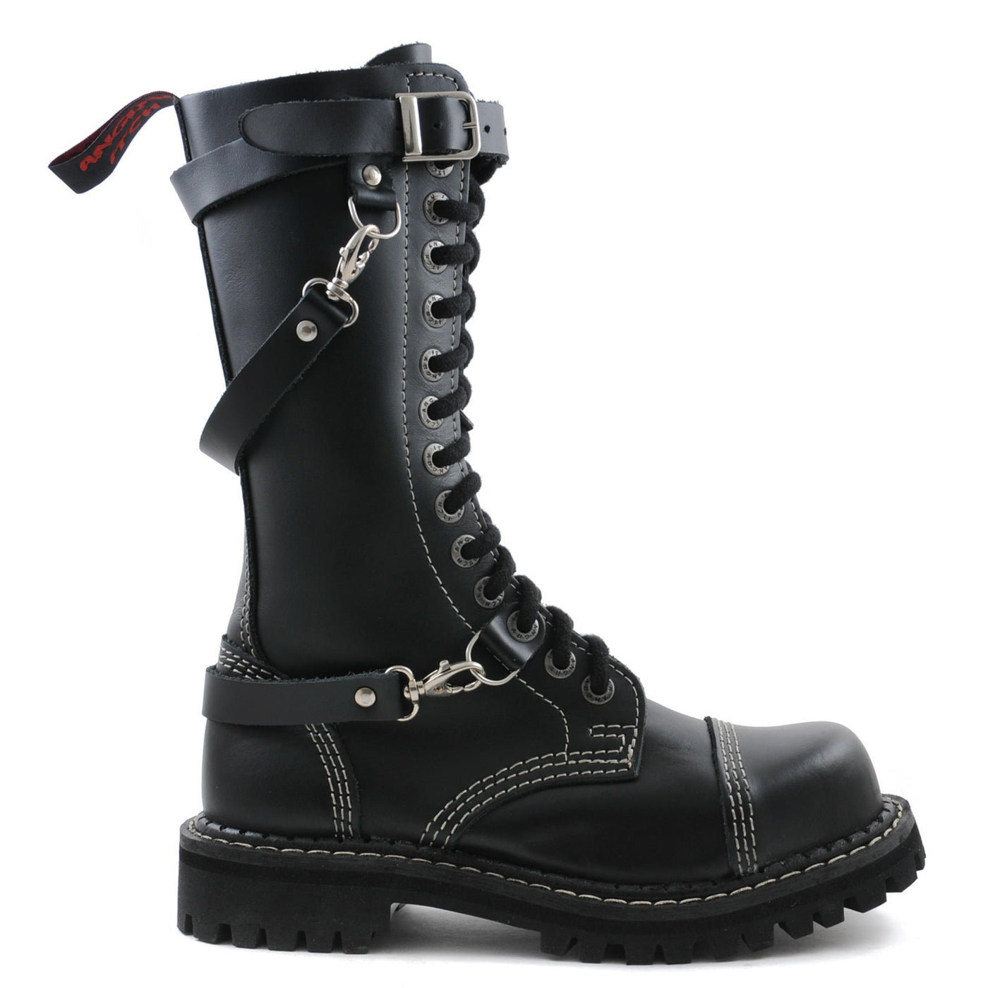 Angry Itch 3 Strap 14 Hole Combat Ranger Boots with Steel Toe Cap Black Leather