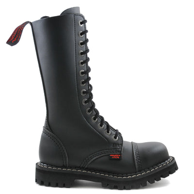 Angry Itch 14 Hole Combat Ranger Boots with Steel Toe Cap Black Vegan Leather