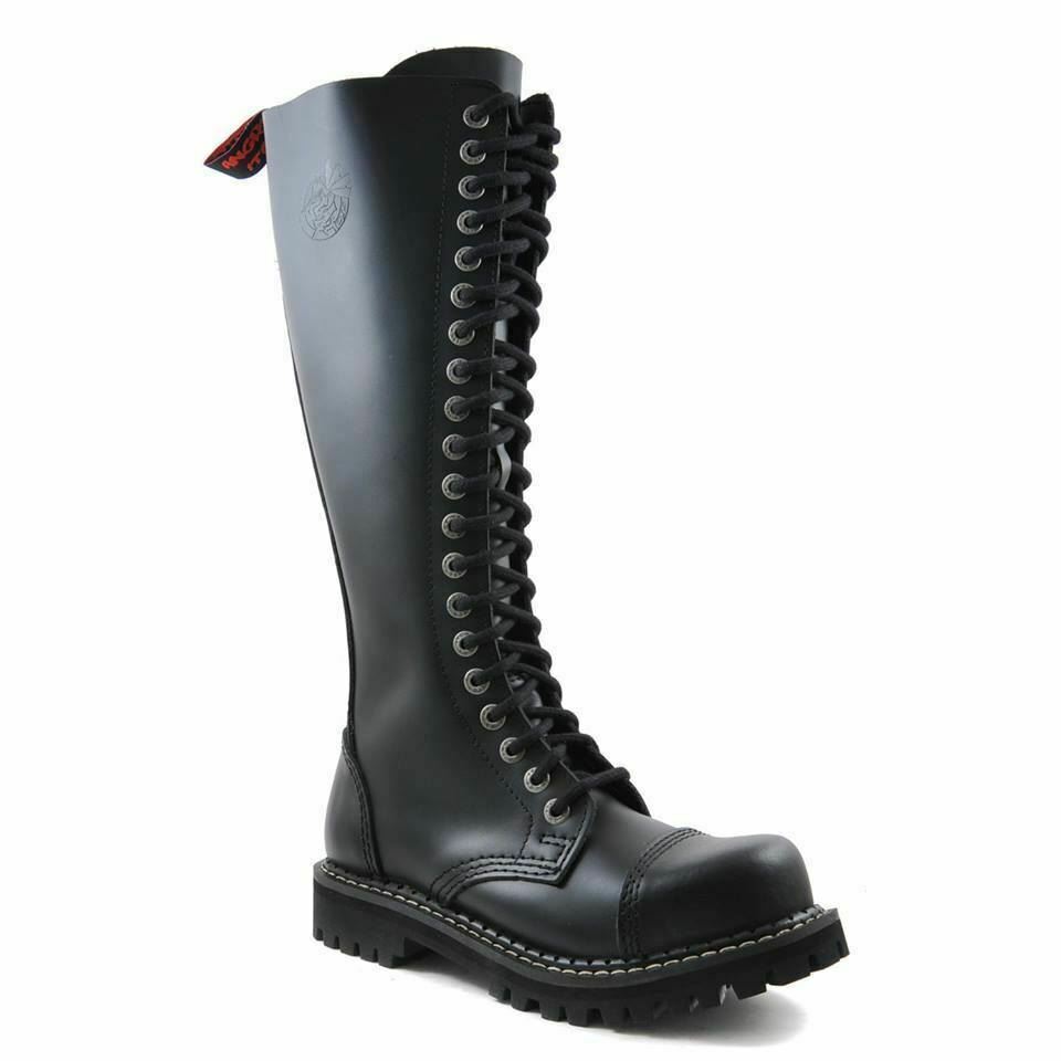 Angry Itch Mens Ladies Black Steel Toe Zip Up Real Leather Combat Knee Boots